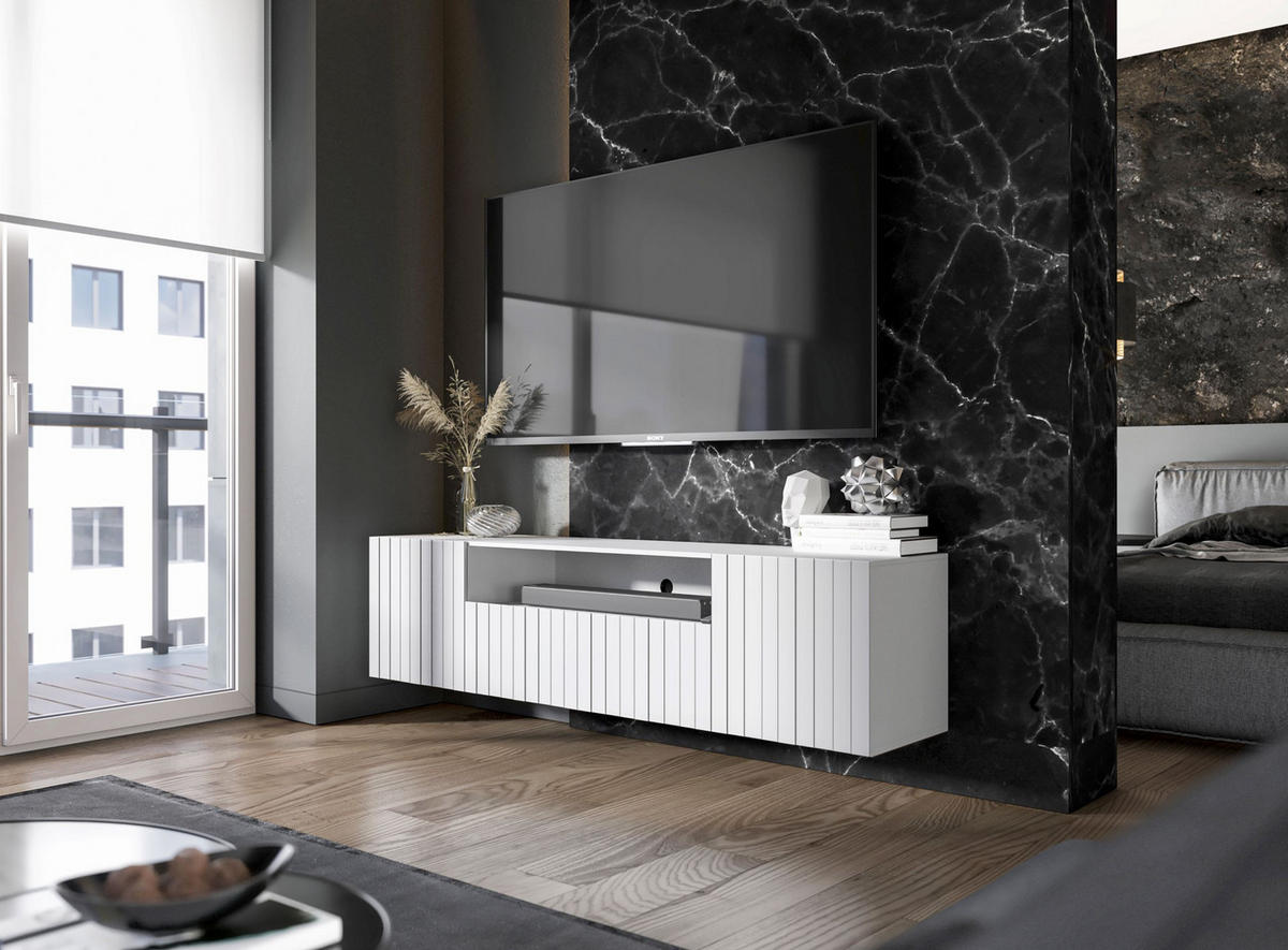 TV-SCHRANK Elpis2 Weiß Matt Glamour 150 cm - Weiß, Holzwerkstoff (150/37.5/36.5cm) - Meble Lindner