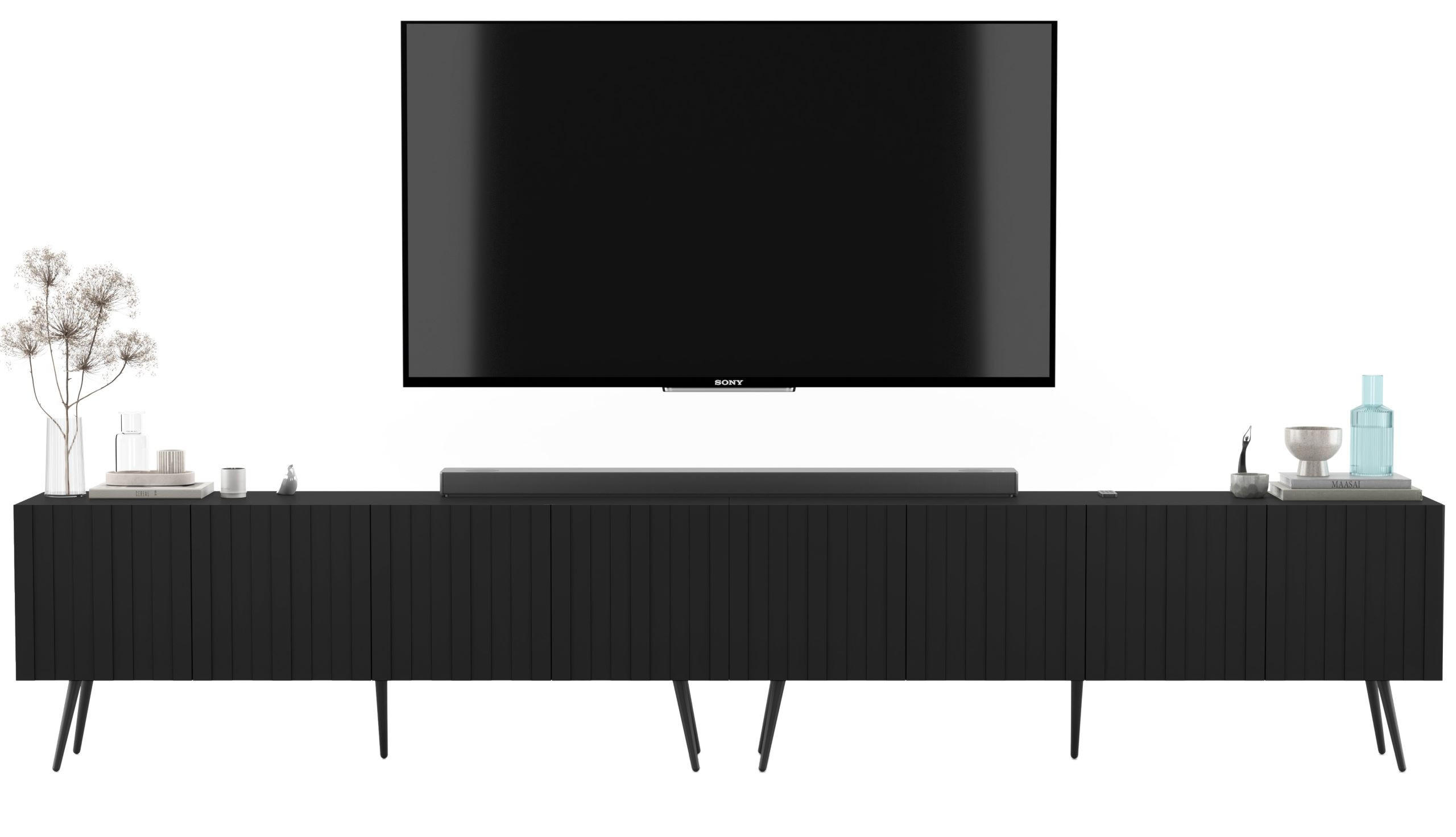 TV-LOWBOARD 2-er Set Elpis Schwarz matt mit Metallbeinen 150 cm Glamour - Schwarz, Holzwerkstoff (300/60.5/36.5cm) - Meble Lindner