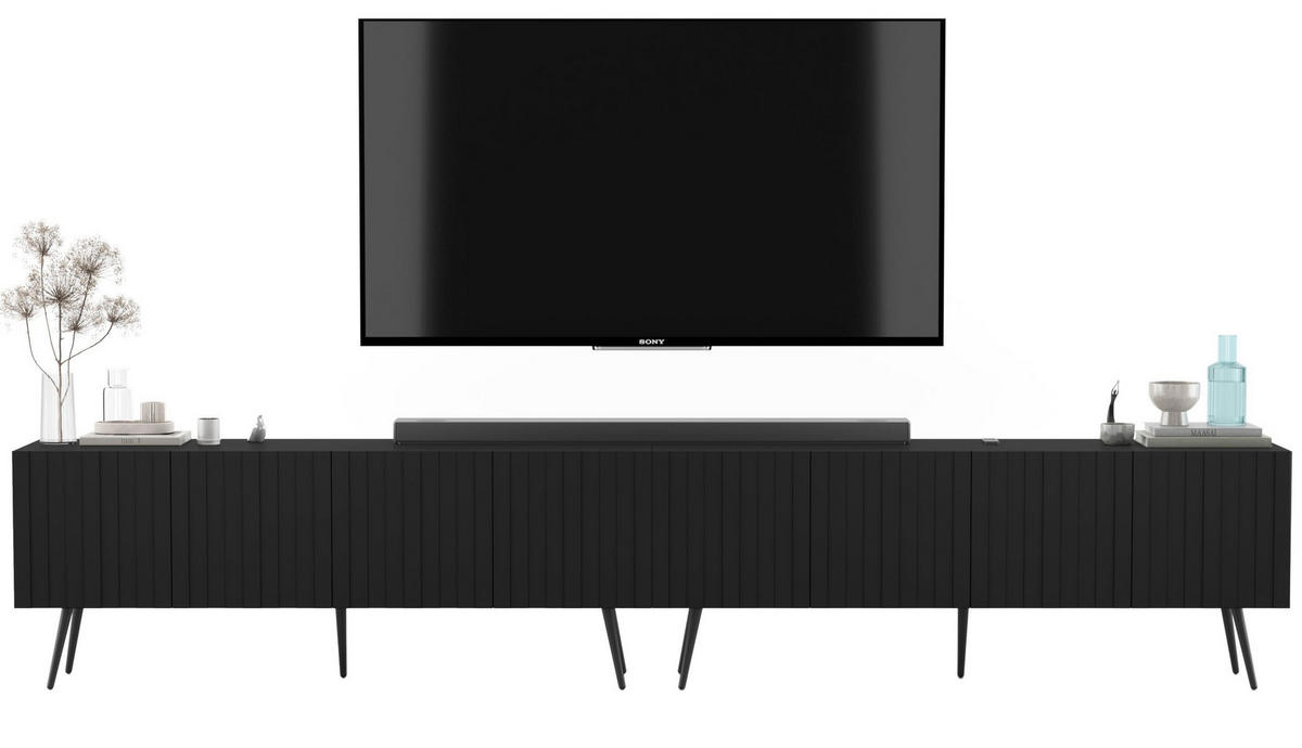 TV-LOWBOARD 2-er Set Elpis Schwarz matt mit Metallbeinen 150 cm Glamour - Schwarz, Holzwerkstoff (300/60.5/36.5cm) - Meble Lindner