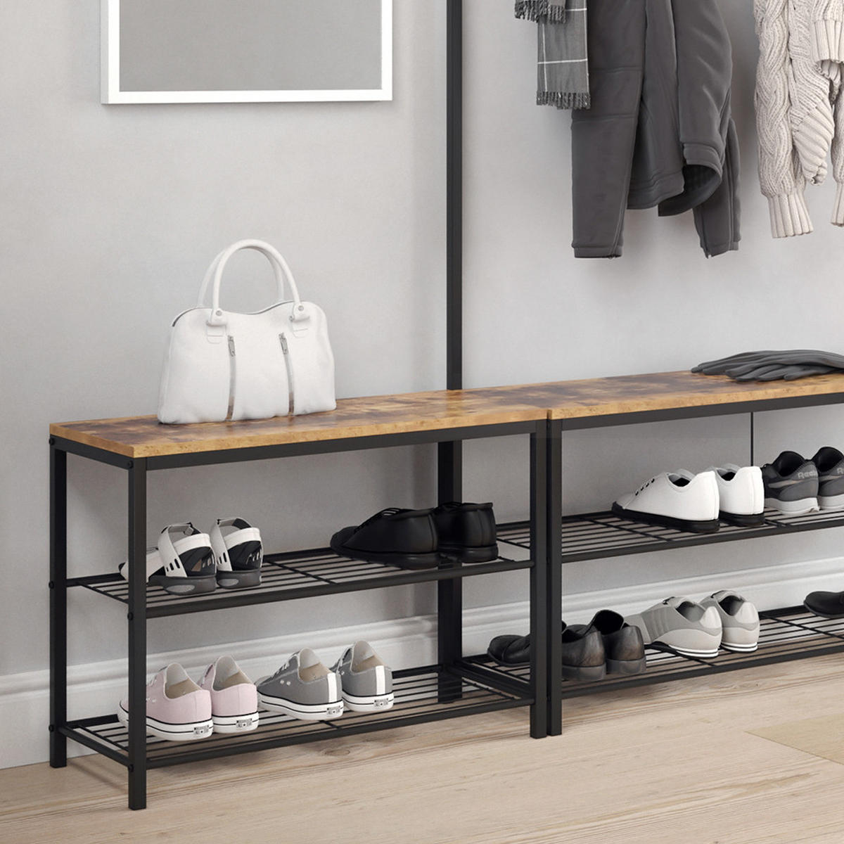 SCHUHBANK Fyrk Antikholz 70 x 51.5 cm - Alteiche/Schwarz, Holzwerkstoff (70/51.5/30cm) - Vicco