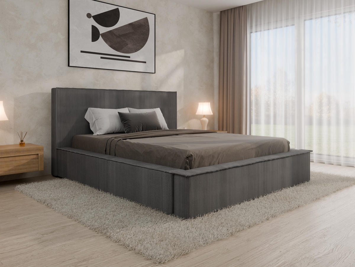 POLSTERBETT SANA 160x200cm Elegantes Polsterbett für modernen Wohnstil , 7-Zonen-Taschenfederkernmatratze mit kokos ARLAN (21 cm), dunkelgrau - Dunkelgrau, Holz (160/200cm) - Panda Möbel