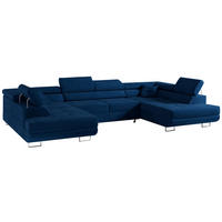 WOHNLANDSCHAFT GUSTAW U Dunkelblau Velvet - Silberfarben/Dunkelblau, Textil/Metall (340/55/205cm) - MKS