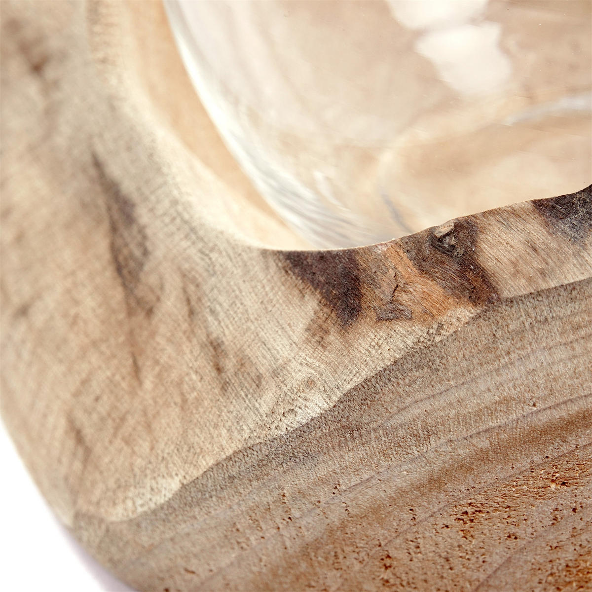 WINDLICHT Nuria 18x11x15 cm, Wurzelholz, mit Glaseinsatz naturfarben - Naturfarben, Holz (18/11/15cm) - CREEDWOOD