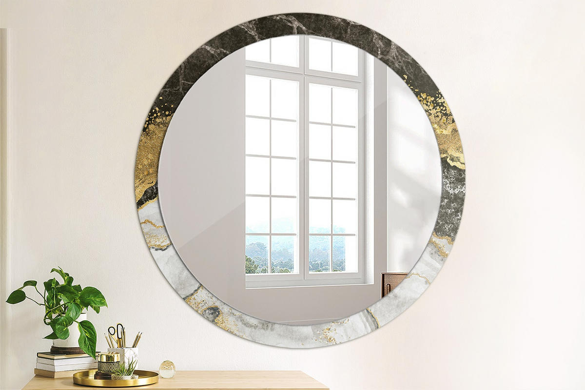 SPIEGEL Ø100 cm Rund mit Aufdruck - Goldfarben, Glas (100/100/0.4cm) - TULUP