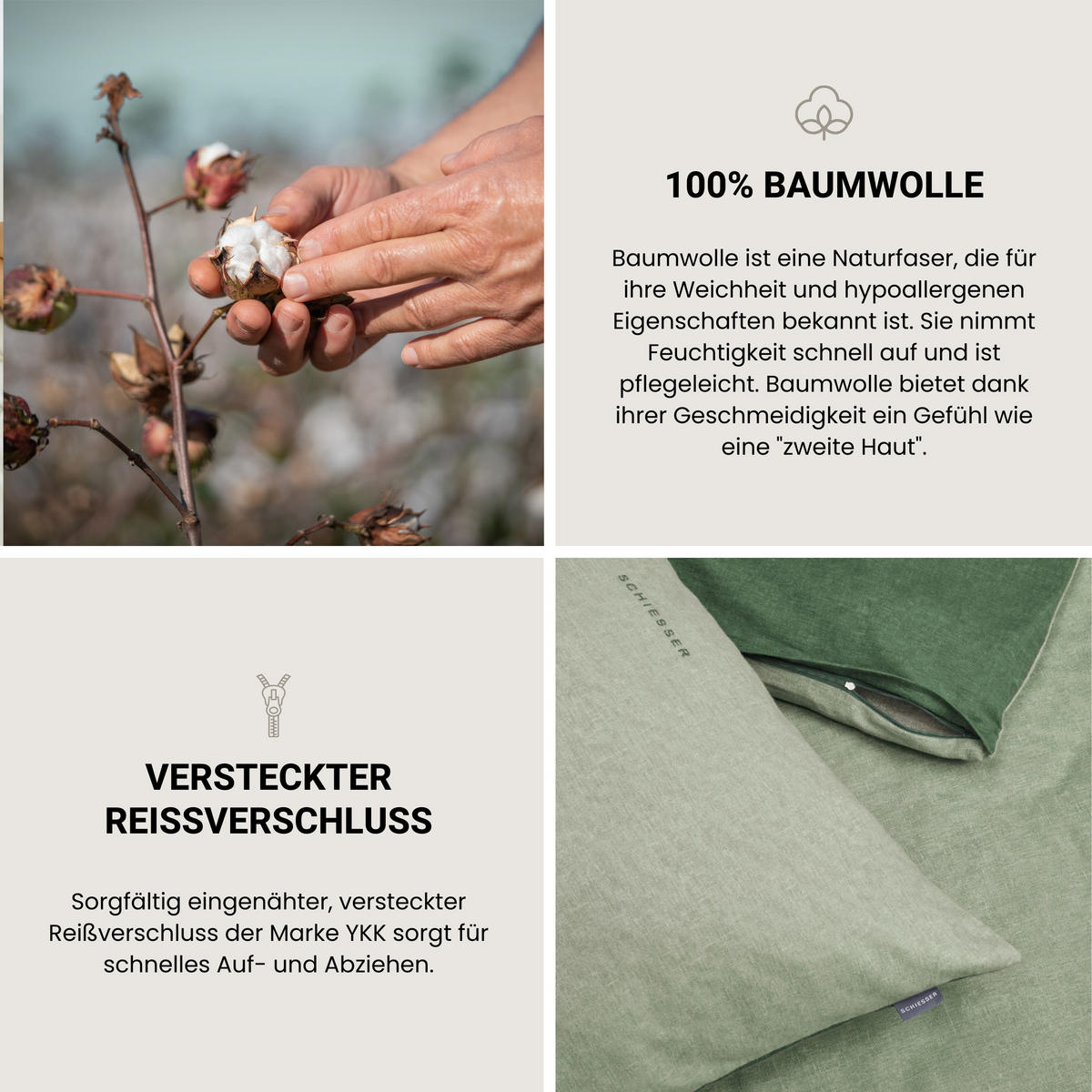 BETTWÄSCHESET Doubleface - Feinbiber - 2-teilig - 155 x 220 cm - Grün - Grün, Textil (155/220cm) - SCHIESSER