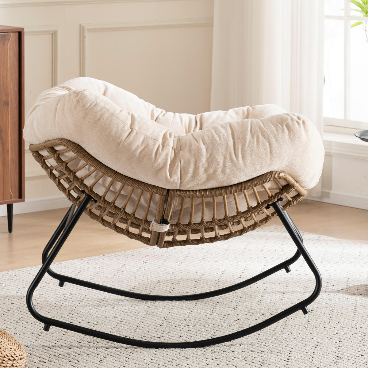 SCHAUKELSTUHL mit Chenille-Polsterung, moderner Akzentstuhl für Wohnzimmer, Schlafzimmer und Kinderzimmer - Beige, Textil (95/83/107cm) - Kaket