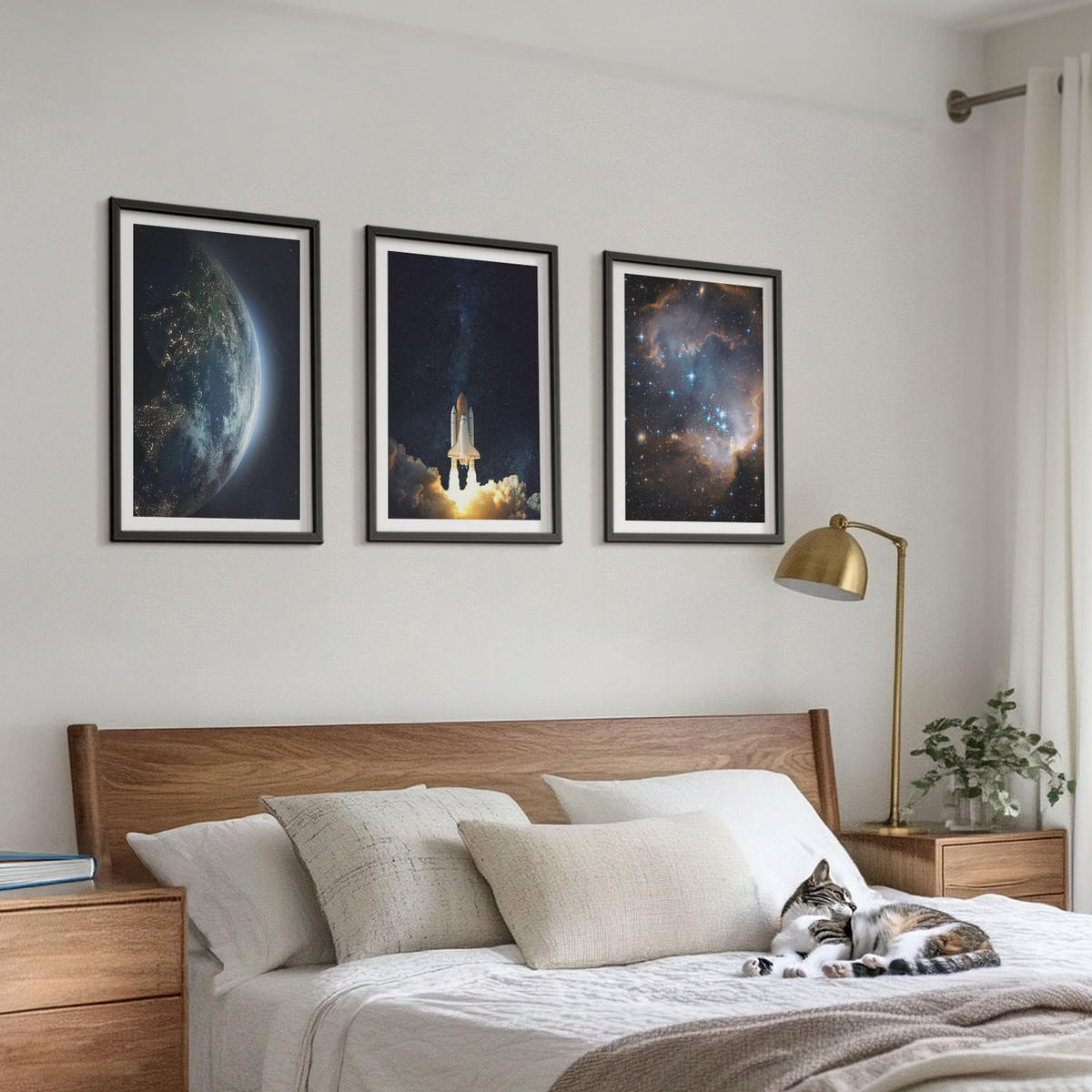 BILDER SET 3er Set - 40x60 cm Schwarzer Rahmen - Weltraum Erde Rakete Galaxie - Schwarz, Kunststoff (40/60cm) - TULUP