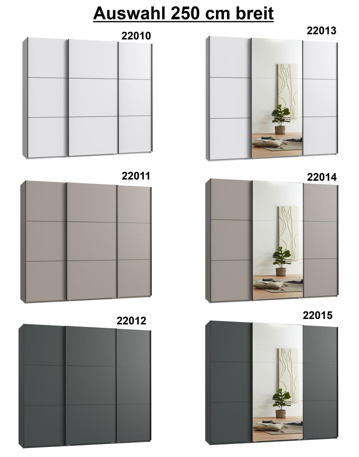 SCHWEBETÜRENSCHRANK 3-türig B250/H216/T65 cm inkl. Vollausstattung in Weiß / 22010 - Schwarz/Weiß, Holzwerkstoff/Metall (250/216/65cm) - luma-home