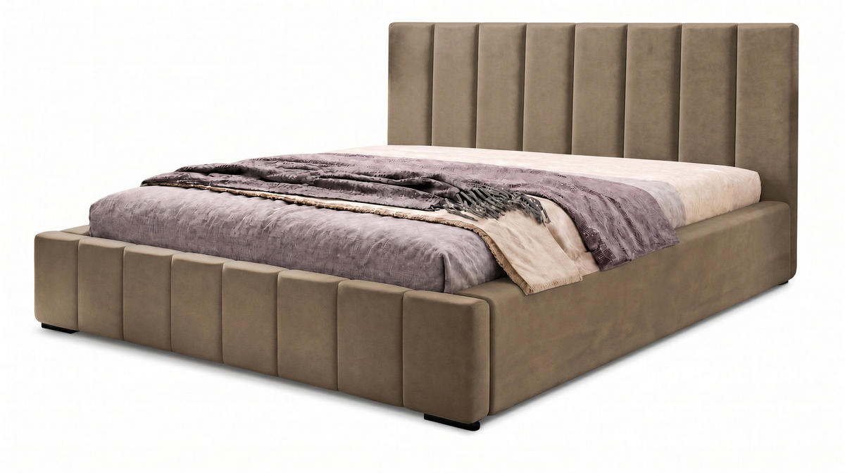 MARPUR Polsterbett NERO 180x200 cm mit Bettkasten und Lattenrost, Braun - Chromfarben/Braun, Holz/Holzwerkstoff (180/200cm) - Marpur