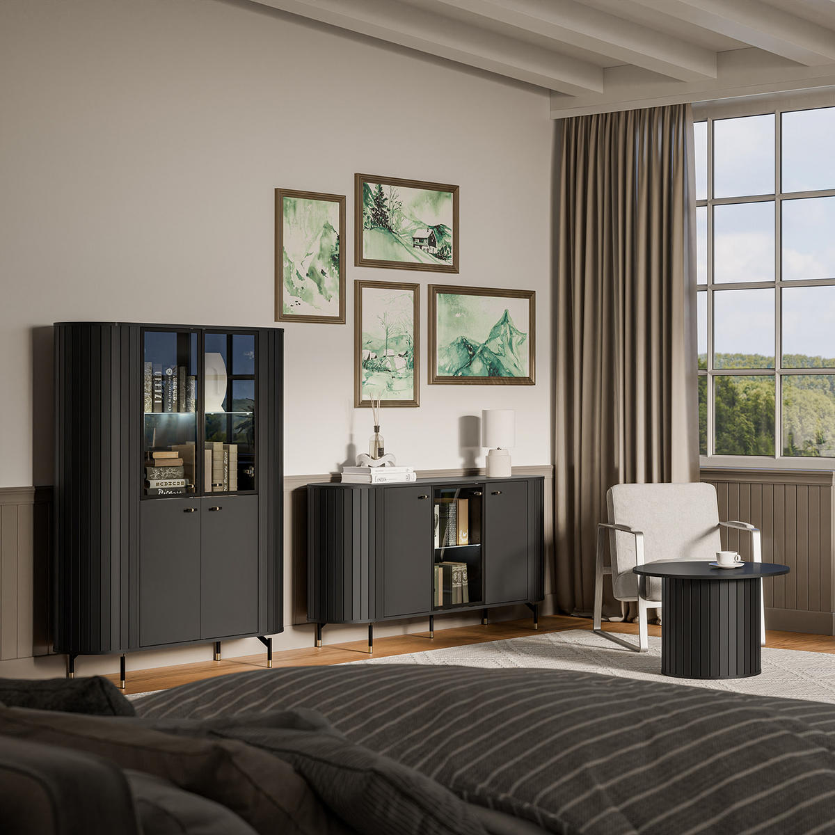 COUCHTISCH Zalia mit Ablagefächern für Wohnzimmer, im Retro-Stil, Schwarz - Schwarz, Holzwerkstoff (56/104/47cm) - Beautysofa