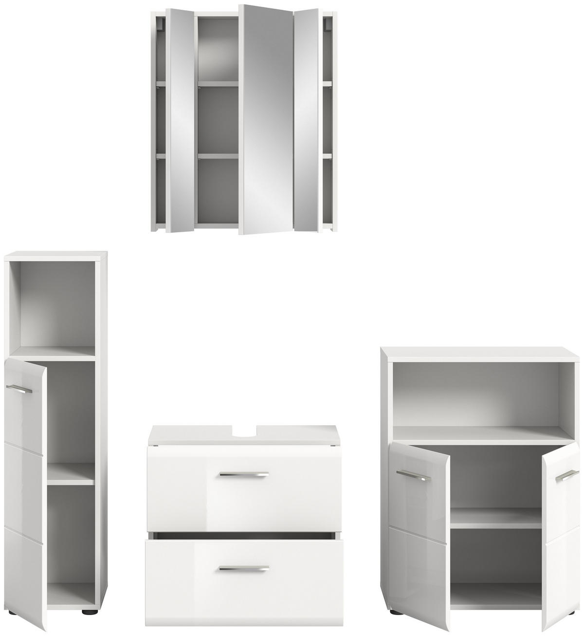 BADKOMBINATION Ice 180x185x30 cm weiß Hochglanz MDF 4tlg. - Weiß, Holz (180/185/30cm)