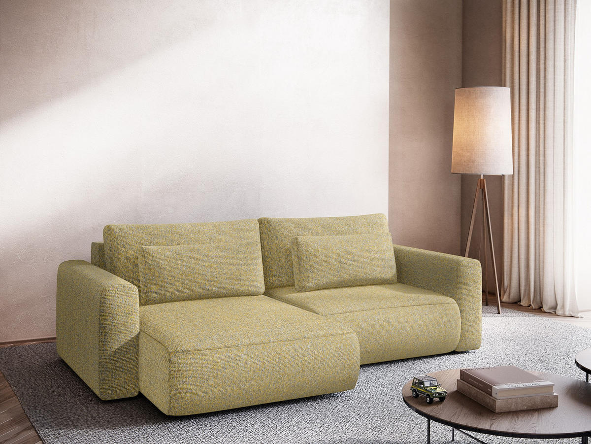 ECKSOFA mit Schlaffunktion Strukturstoff Stoff Gelb - Currygelb/Gelb, Kunststoff/Textil (149/240cm) - Makamii