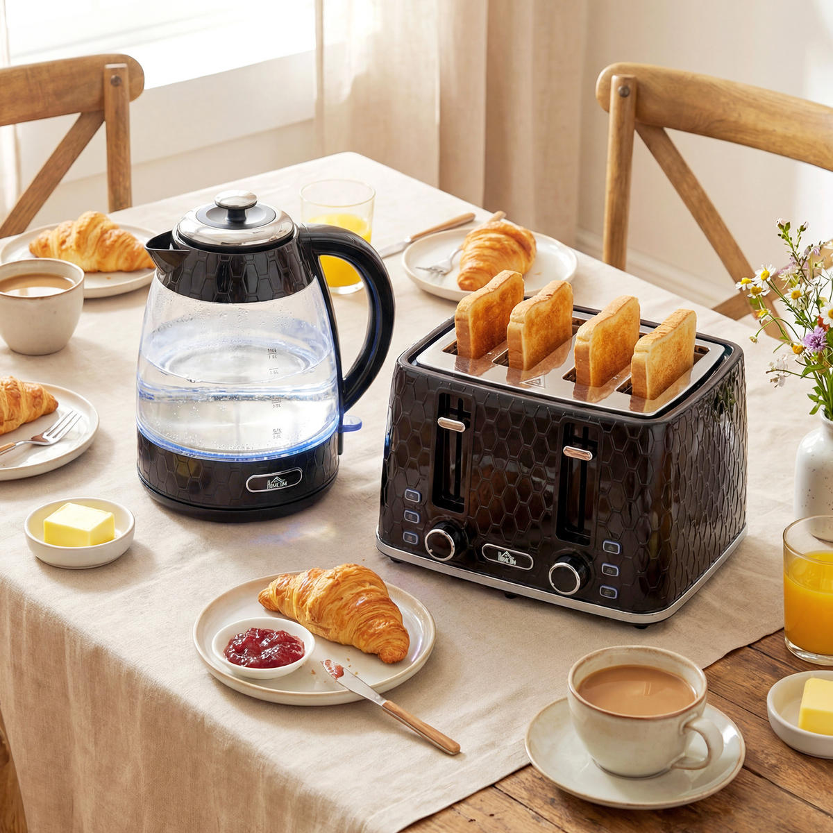 TOASTER mit Wasserkocher DE-07941 Schwarz - Schwarz, Kunststoff (16.9/23.8/22.2cm) - ComfortXL