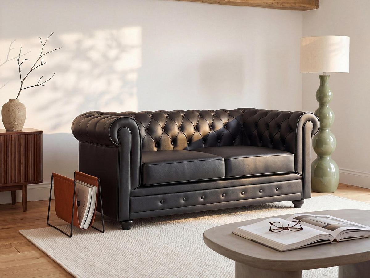 SOFA ohne Schlafmöglichkeit - 2 Personen - Leder - Schwarz - Schwarz, Leder (165/72/88cm) - Vente-Unique