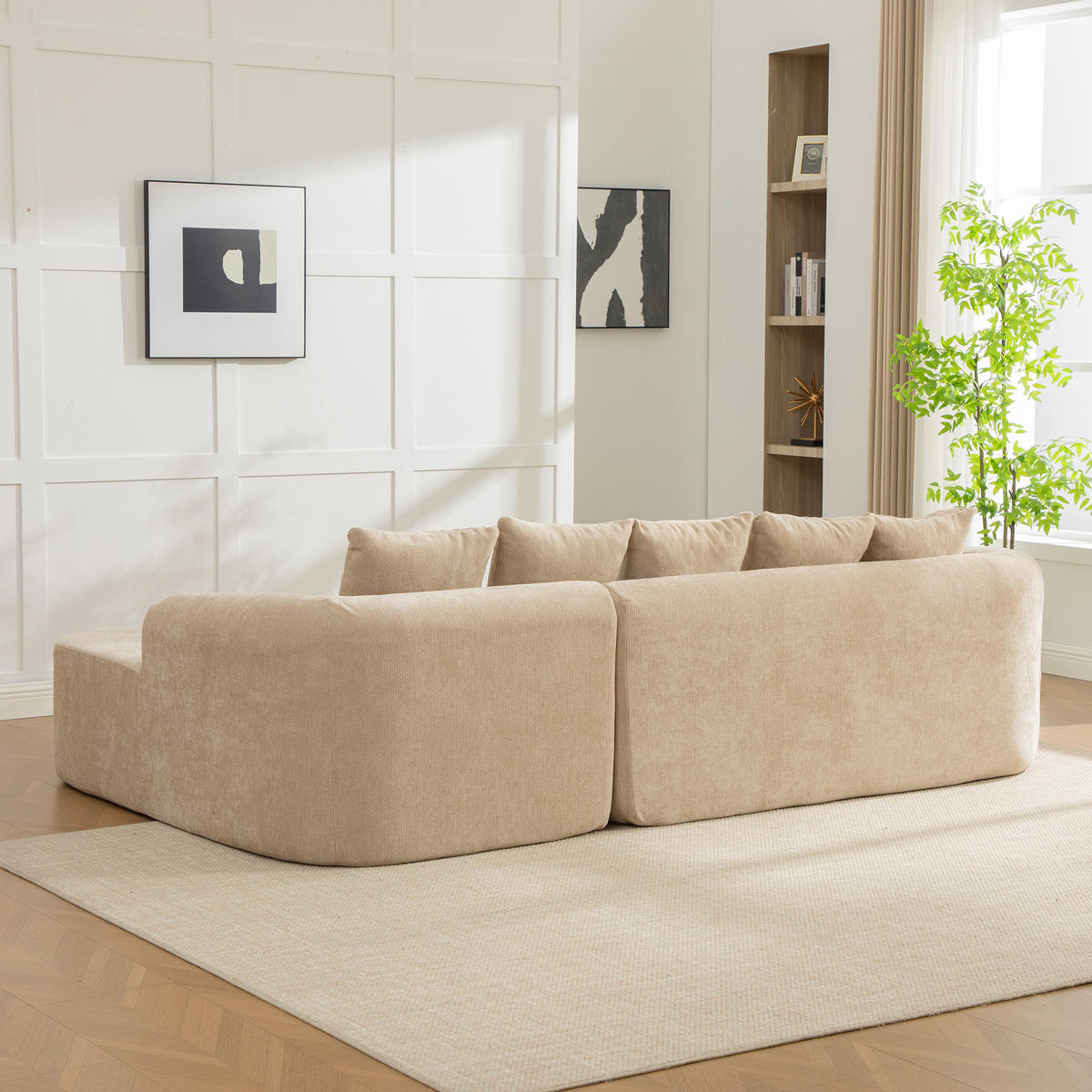 ECKSOFA Chenille Hellkhaki mit Kissen - Hellbraun, Textil (270/172cm) - WISHDOR