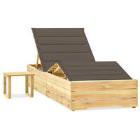 GARTEN-SONNENLIEGE mit Tisch und Auflage Kiefer Imprägniert - Taupe, Holz (90/75/198cm) - furnicato