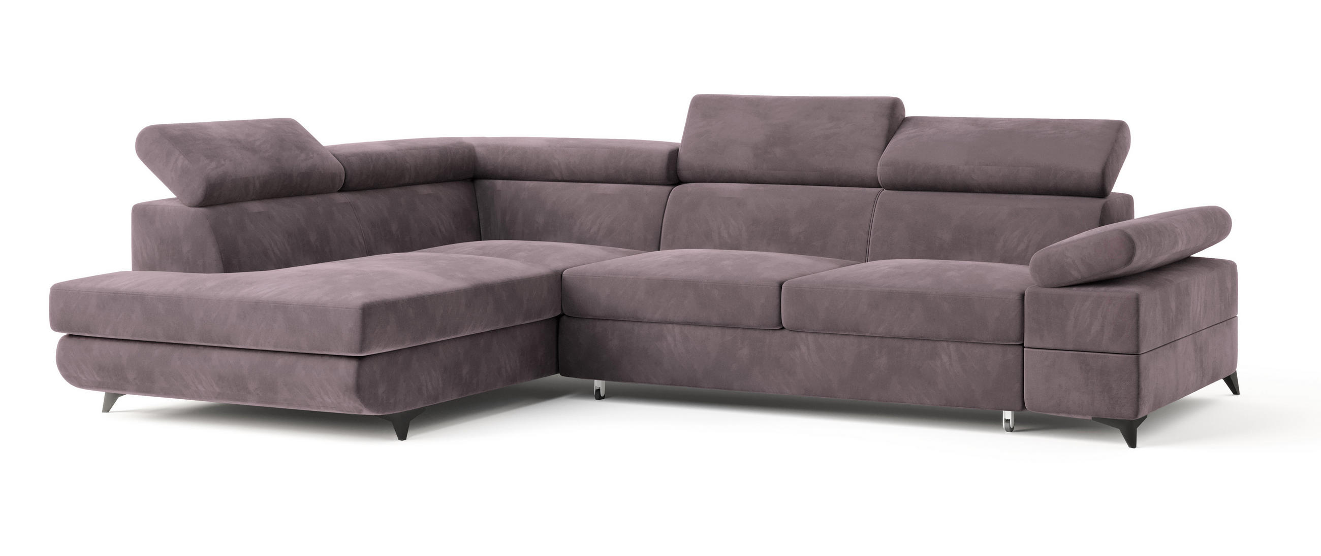 ECKSOFA FAVIEN L-S Lila Velours-Stoff mit Schlaffunktion - Lila, Holz (257/190cm) - MASSENO