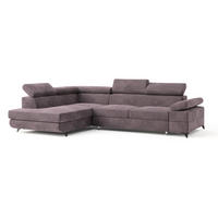 ECKSOFA FAVIEN L-S Lila Velours-Stoff mit Schlaffunktion - Lila, Holz (257/190cm) - MASSENO