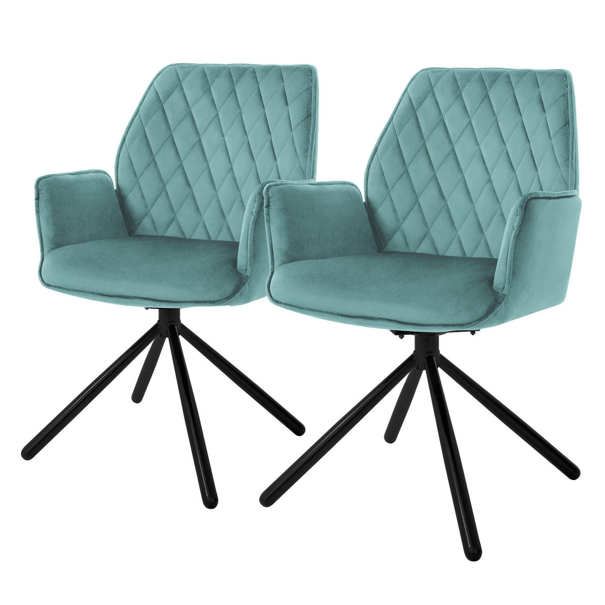 DREHSTUHL Samt Salbei 2er Set - Blau, Metall (63/90/57cm) - ML-DESIGN