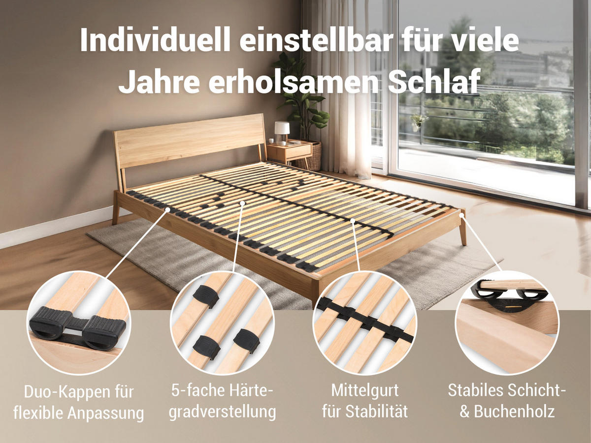 BETTEN-ABC Max1 K+F – Lattenrost zur Selbstmontage mit Kopf- und Fußteilverstellung, Holm durchgehend, Größe: 90 x 220 cm - Braun, Holz (90/220cm) - Betten-ABC