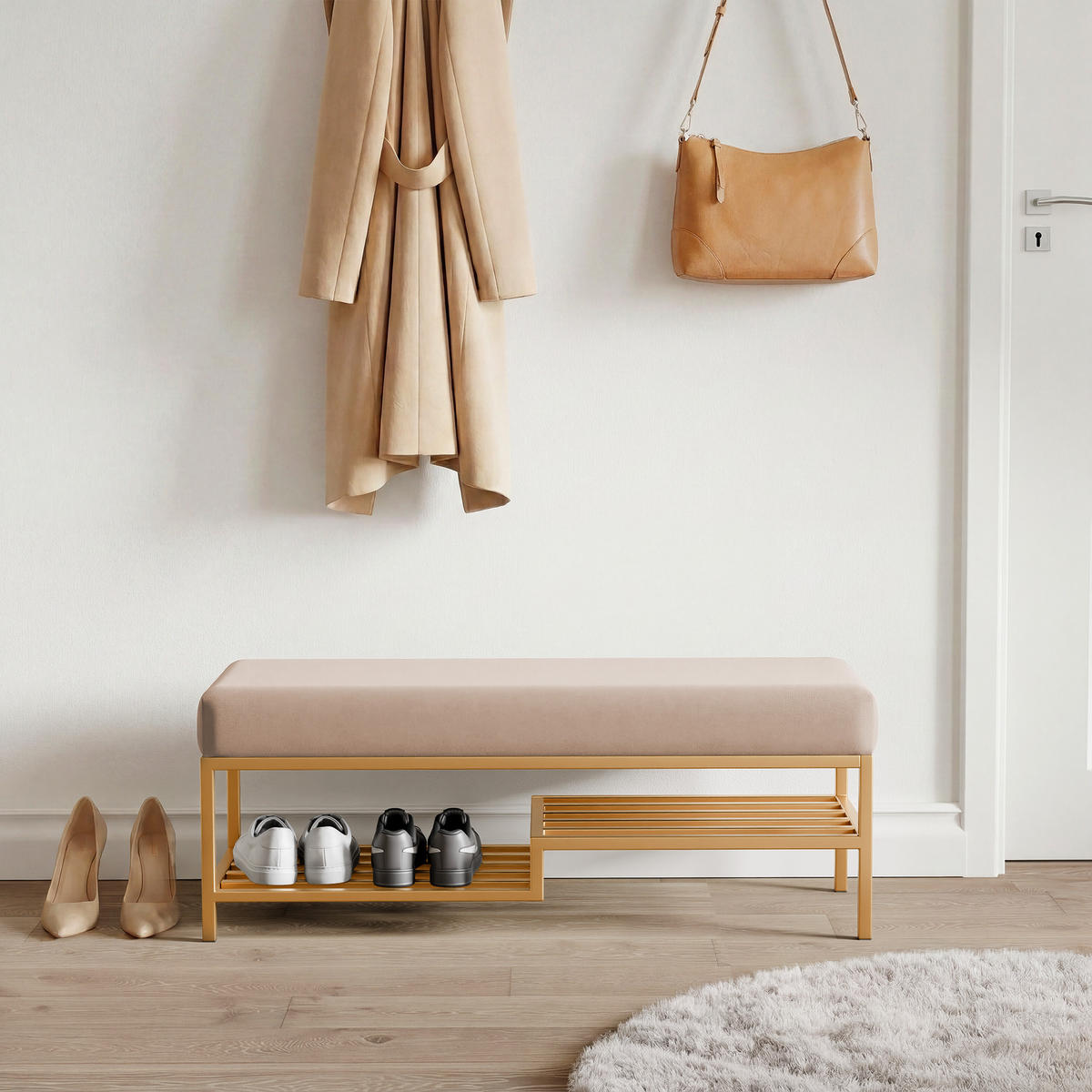 POLSTERBANK STEP 80 cm Gold / Beige ,Metallgestell - Beige, Metall (80/45/35cm) - Idohome