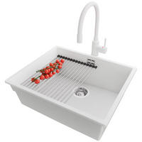 UNTERBAUSPÜLE GRANIT Praga, 2-er set Weiß 56/47 cm 1 Becken + Küchenarmatur 38/14 cm + Ablauf-Set + Aufrollbare Abtropffläche ab 60er Unterschrank - Chromfarben/Weiß, Kunststoff (56/20/47cm) - Primagran