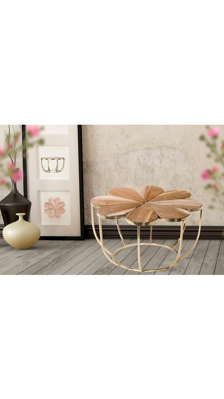Drveno zlatni pomoćni stolić u obliku cvijeta