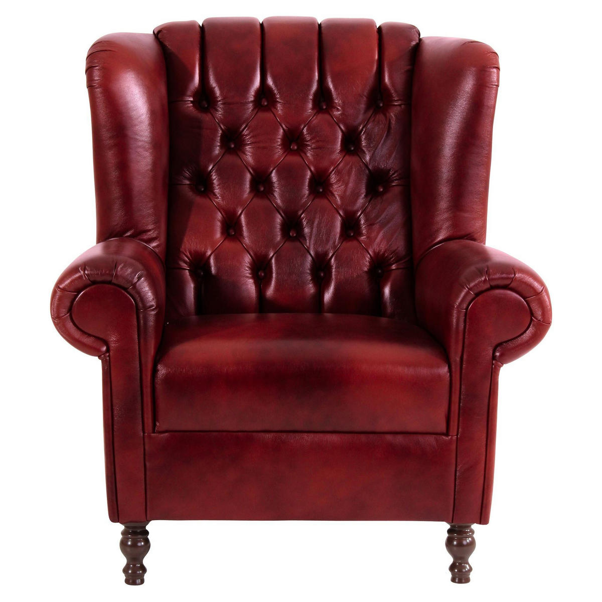OHRENBACKENSESSEL Katreen Bezug Wischleder Buche nussbaum dunkel / rot - Rot, Kunststoff (91/101/90cm) - 58aufmkessel