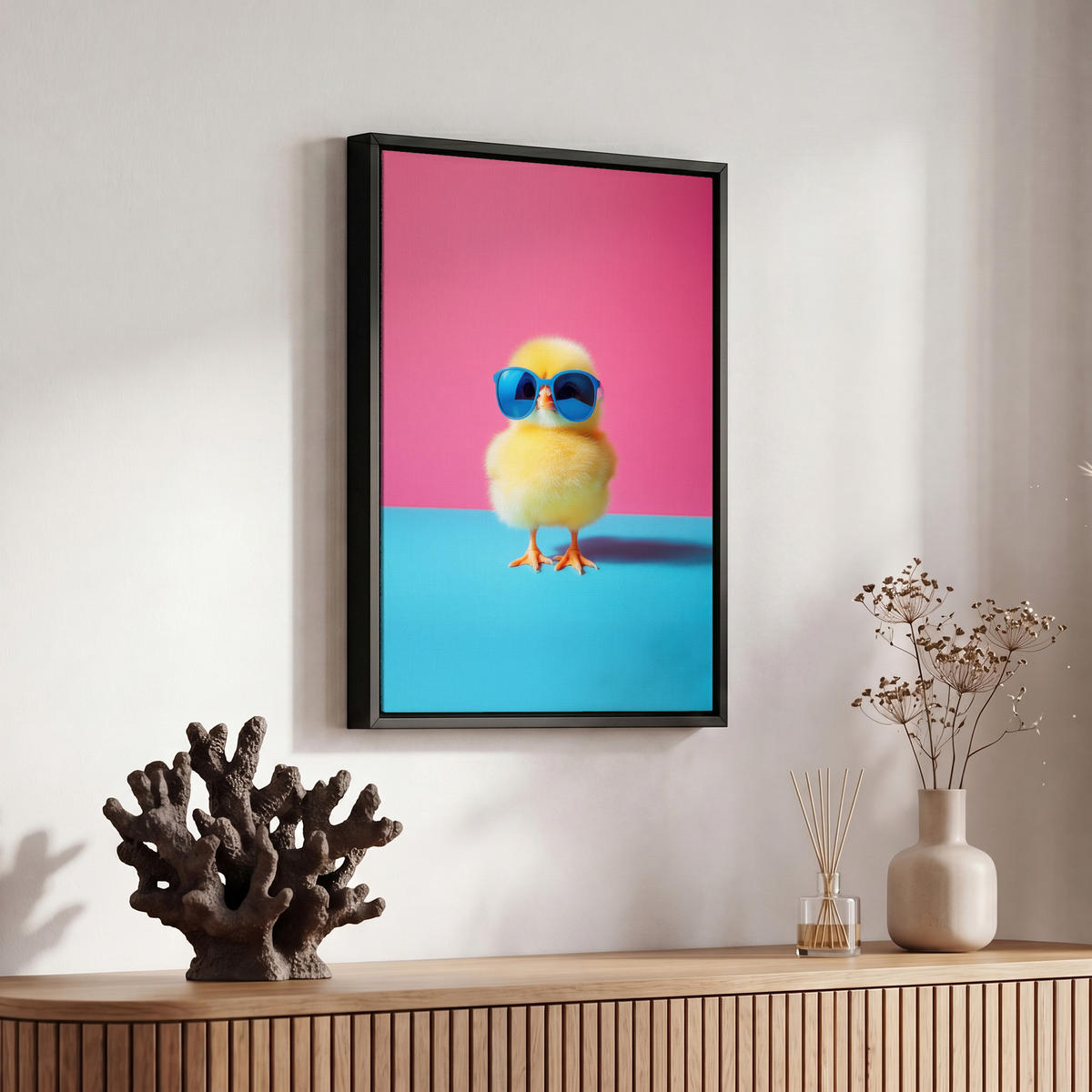 LEINWAND Bilder mit Rahmen - Chick - Sonnenbrille - Blau - 20x30 - Pink, Textil (20/30cm) - MuchoWow