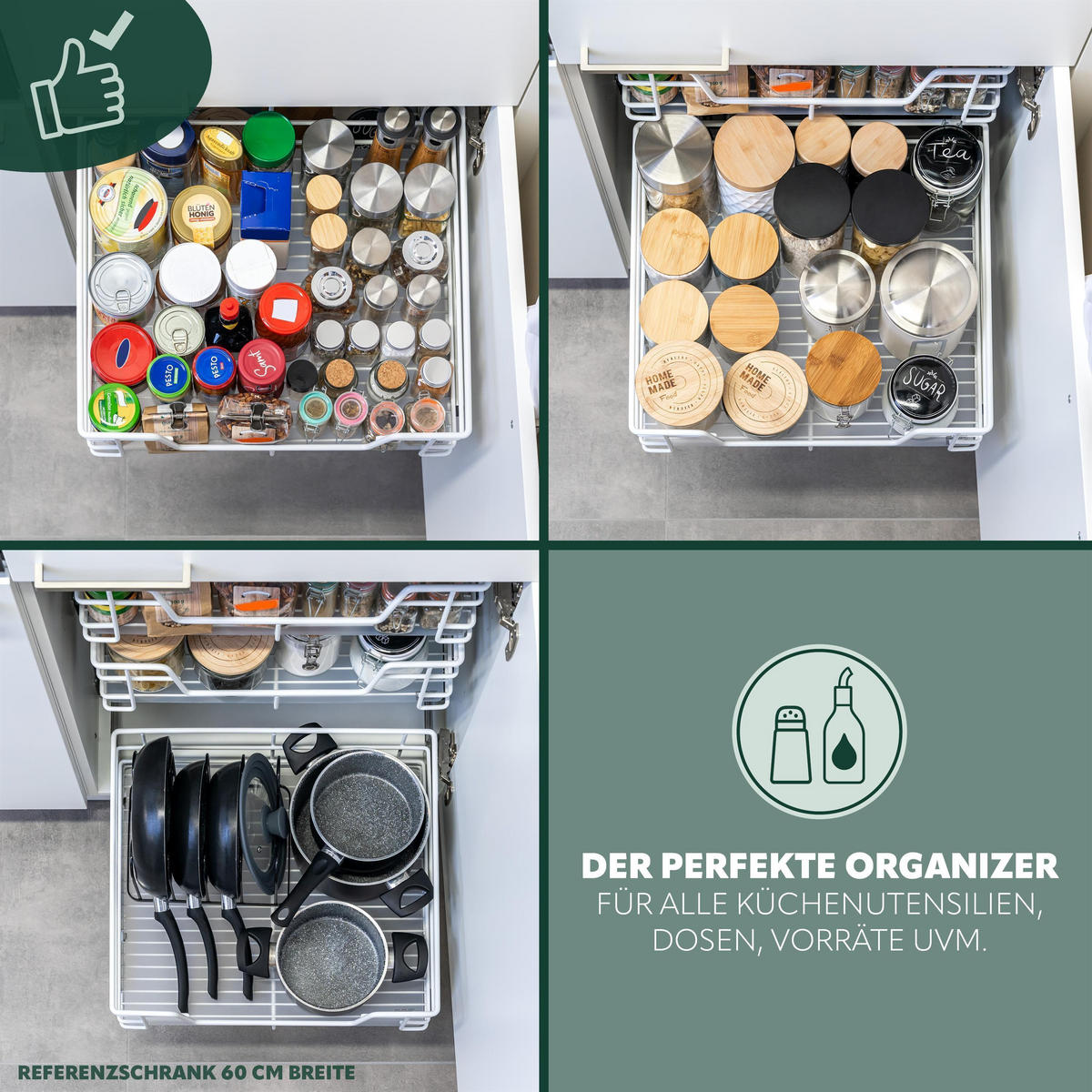 TELESKOPSCHUBLADE 45 cm, weiß, Metall - Weiß, Metall (42/14/44cm) - bremermann