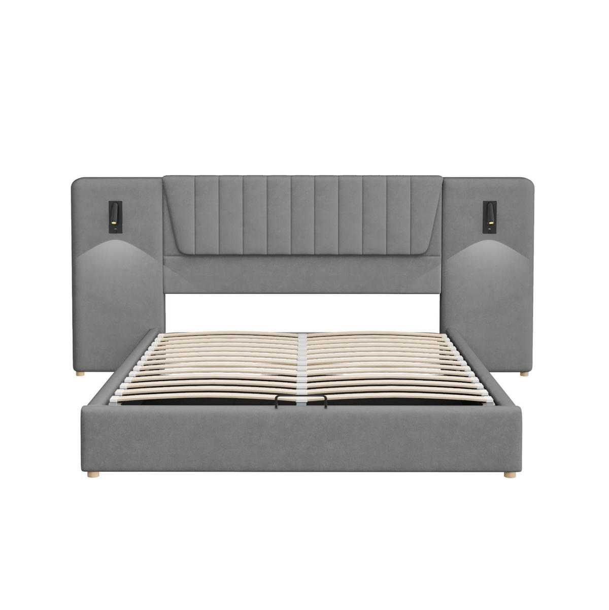 POLSTERBETT mit Stauraum 180x200 cm Samt Grau mit USB und Leselampen - Grau, Metall (180/200cm) - Meubliv