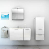 BADMÖBEL Set Gently 1 V2 R Weiß MDF Waschtisch 90cm ohne LED Beleuchtung - Weiß, Glas/Kunststoff (46/52/90cm) - AcquaVapore by Sandra Jentho