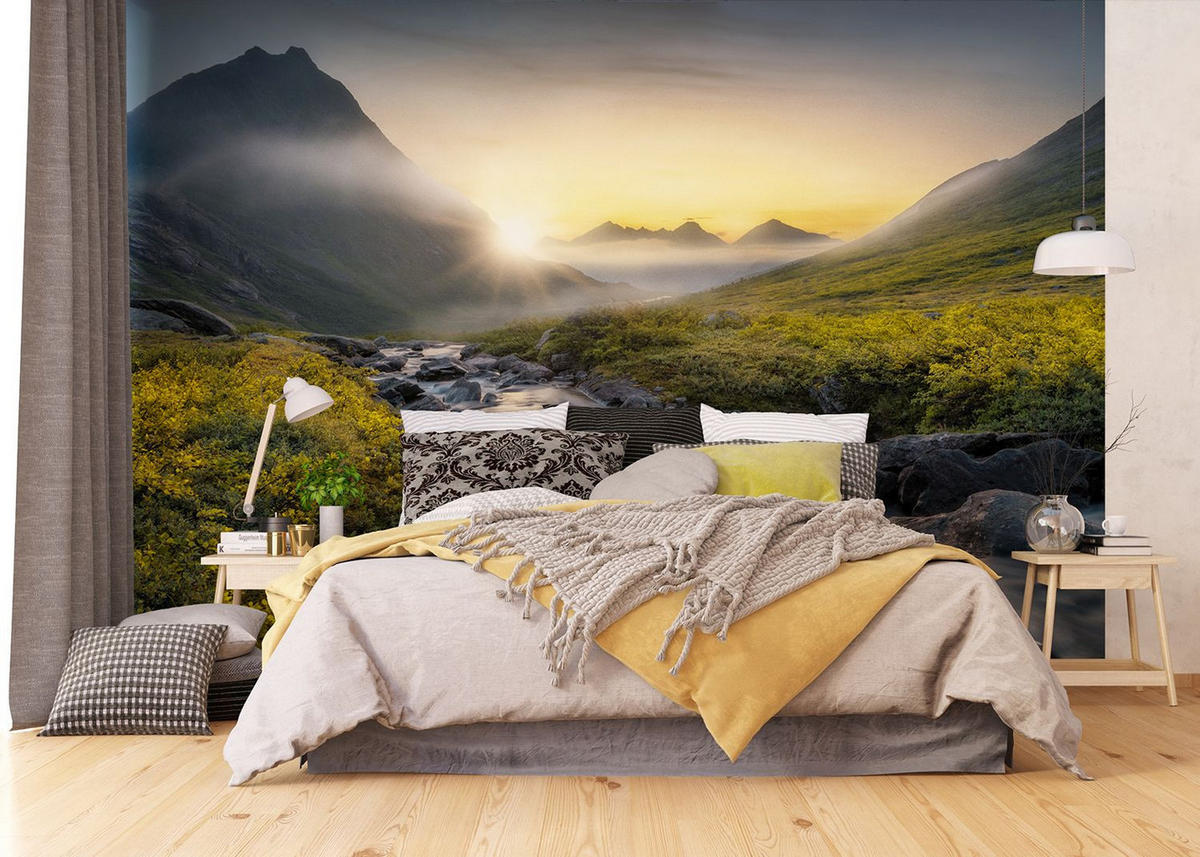 FOTOTAPETE Berglandschaft 375 x 270 cm - Grün, Papier (375/270cm) - Sanders & Sanders