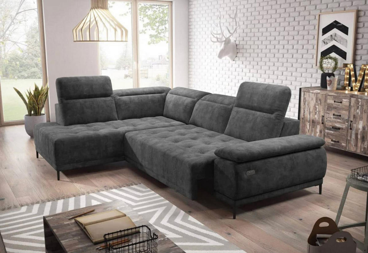 ECKSOFA FOCUS XL L-förmig Konfiguration freistehend LINKS 204x352x98cm Dark grey - Dunkelgrau, Holz/Textil (204/352cm) - DomoHome