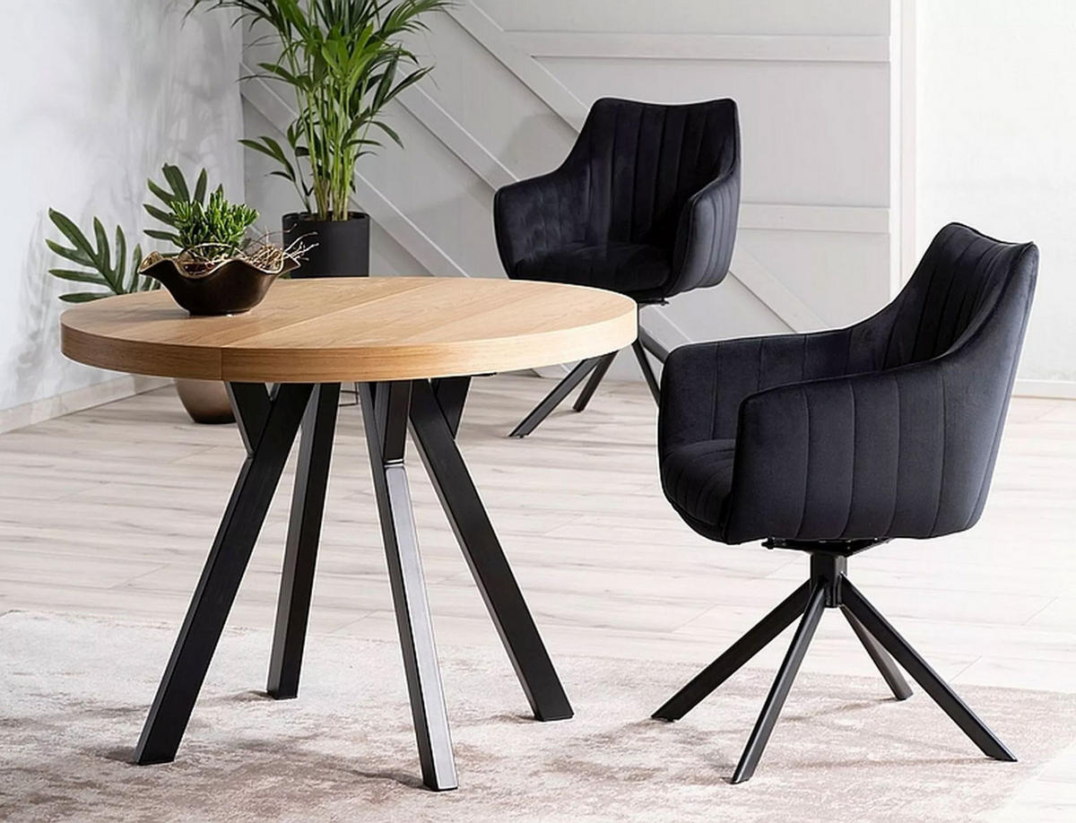 ESSTISCH Domingo Eiche / Schwarz 100-250 / 100 / 76cm - Eichefarben/Schwarz, Holz/Holzwerkstoff (100/100/76cm) - Feldmann-Wohnen