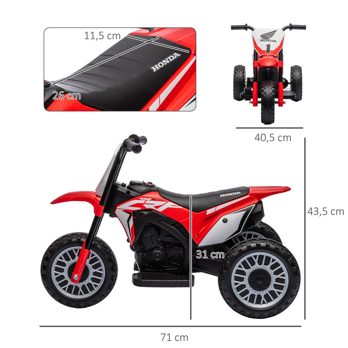 HOMCOM Kinder Elektro-Motorrad, 6V Kindermotorrad mit Hupe, Startup-Musik - Rot, Kunststoff/Metall (71/40.5/43.5cm) - HOMCOM