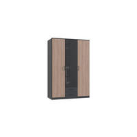 KLEIDERSCHRANK Fulda in Grafit und Multiplex 135x199x58 cm (BxHxT) – Drehtürenschrank 3 türig mit Glasfront - Braun/Grau, Holzwerkstoff (120/200/80cm)