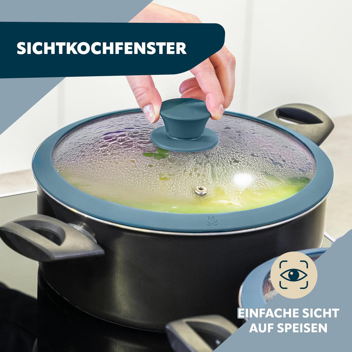 GLASDECKEL mit Silikonrand 28 cm blau - Blau, Glas (28/28/6cm) - bremermann