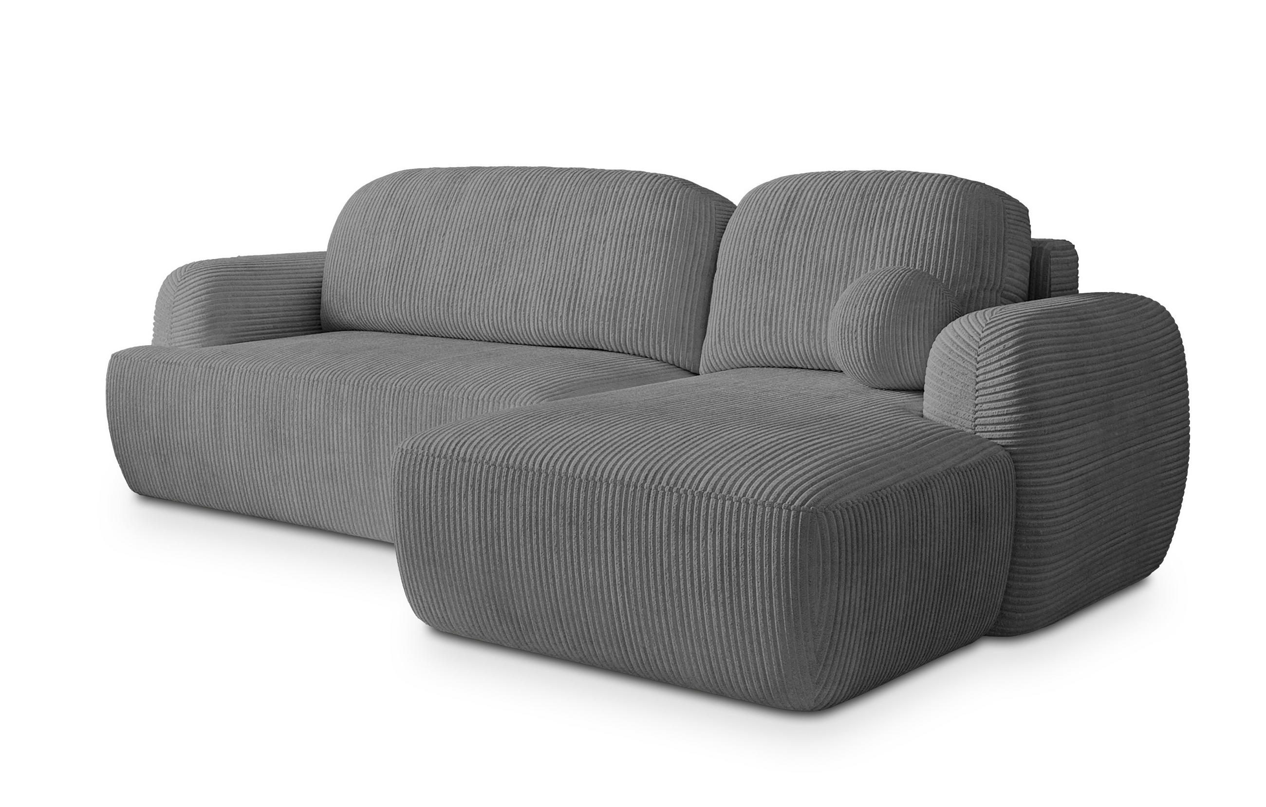 ECKSOFA MODENZA P R-S Grau Kordstoff mit Schlaffunktion - Grau, Holz (266/148cm) - MASSENO