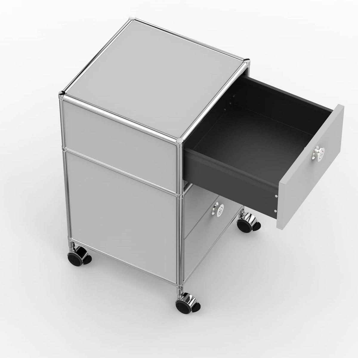 BÜRO-ROLLCONTAINER, Metall, 40 cm, 1 Schublade + 1 Doppelschublade, Lichtgrau - Chromfarben/Silberfarben, Metall (40/68.2/39.7cm) - Versee