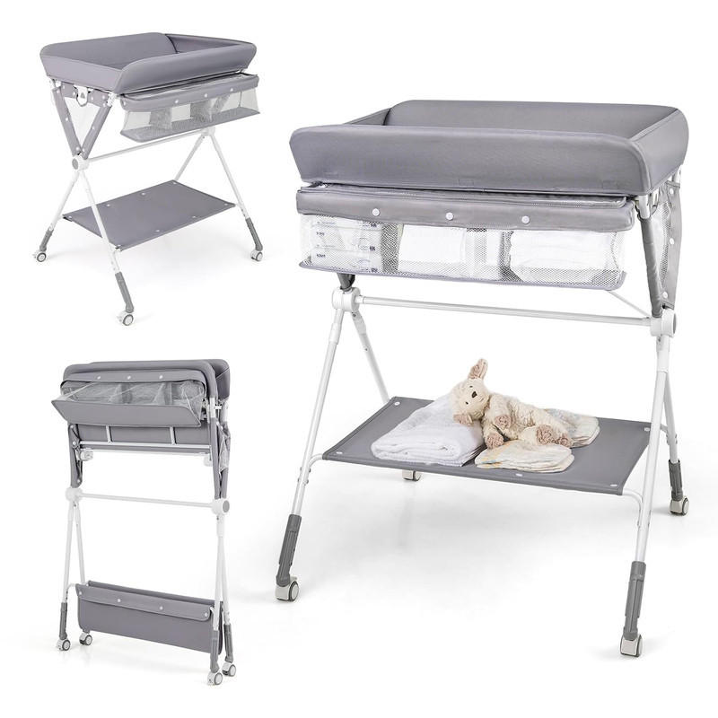 Costway Wickeltisch Grau 81x95x66.5 cm