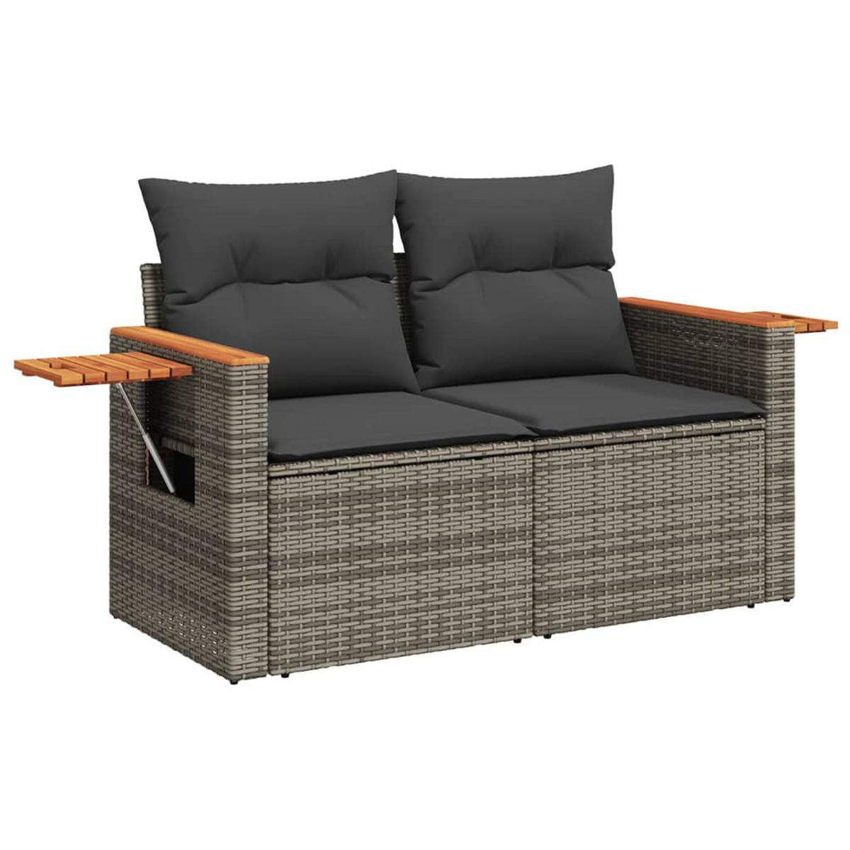 LOUNGESOFA mit Beistelltisch und Stauraum, 124/62/69 cm, aus Poly Rattan, Grau und Schwarz - Grau, Kunststoff (62/69/124cm) - vidaXL
