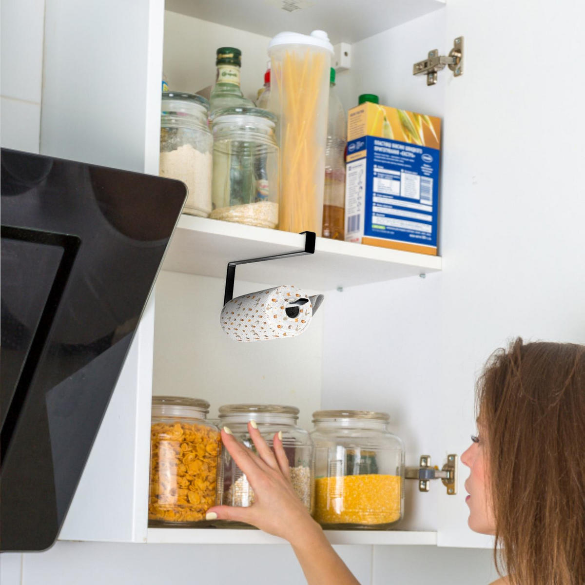 PAPIERROLLENHALTER (2-tlg. Set) - Schwarz, Metall (1.1/10/26cm) - Intirilife