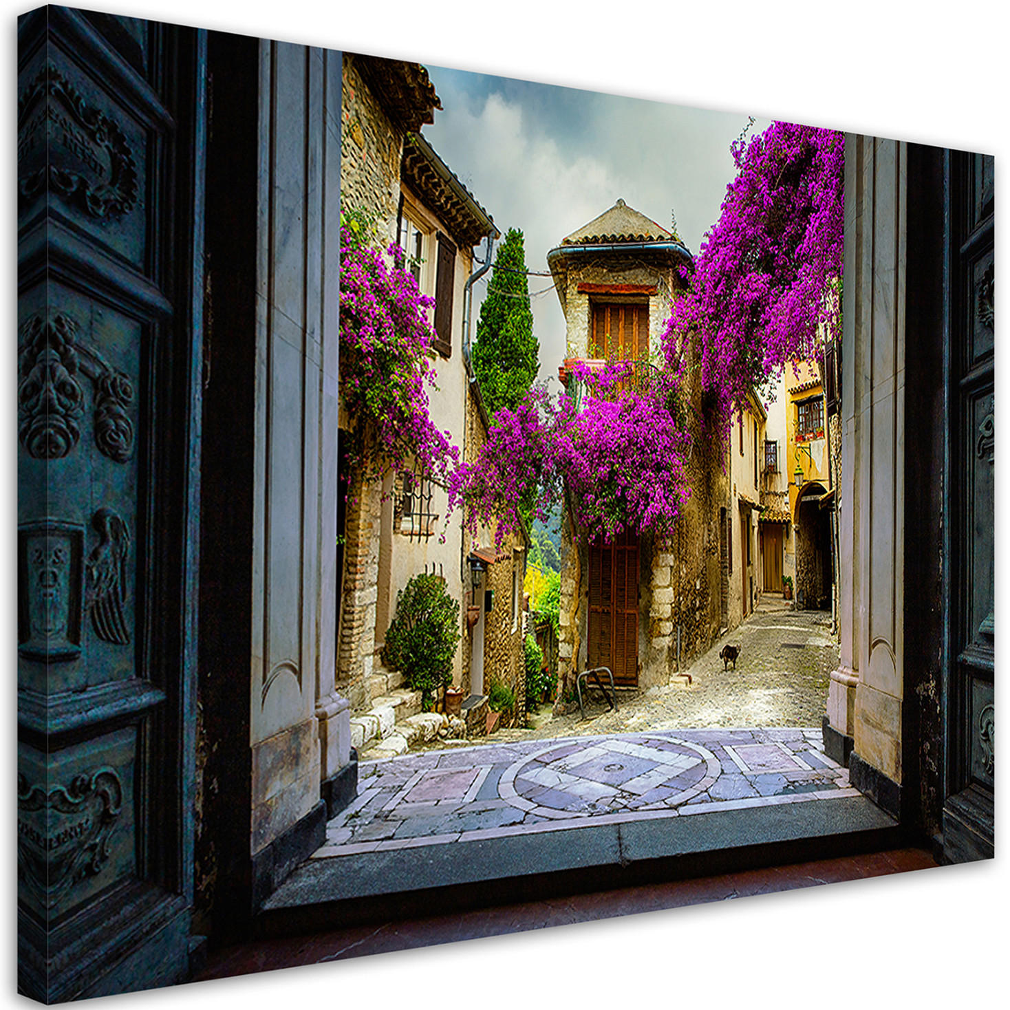 WANDBILD blick auf eine italienische straße mit blumen - Lila, Textil (60/40cm) - Feeby