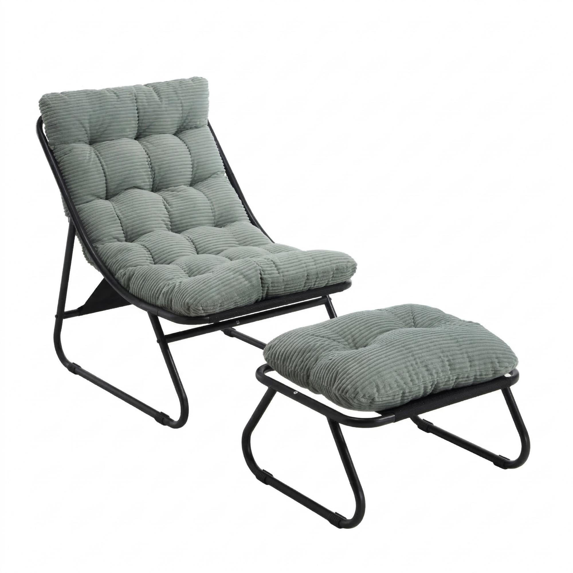 SESSELSET, Relaxsessel mit Hocker,Stahlrahmen,Cord,Hellgrün - Grün, Metall (78/86/65cm) - LVHOM