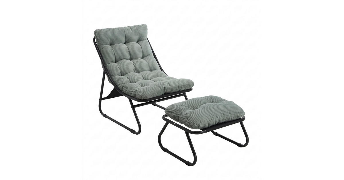 LVHOM SESSELSET, Relaxsessel mit Hocker,Stahlrahmen,Cord,Hellgrün ...