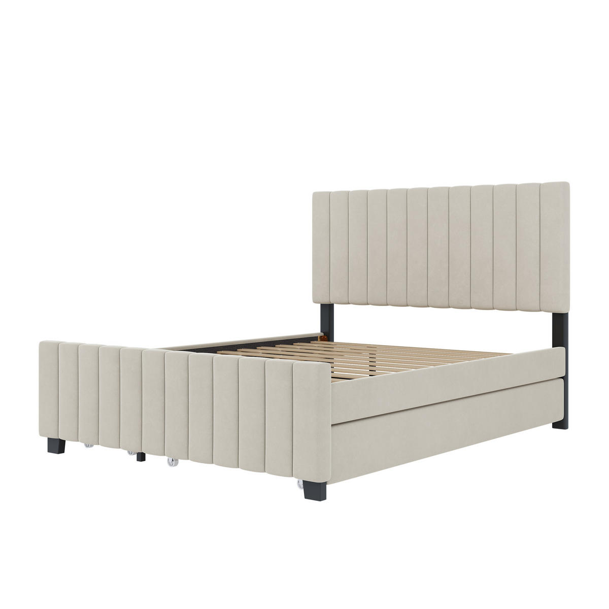POLSTERBETT 140/190 cm mit Ausziehbett und zwei Schubladen in Beige - Beige, Textil (140/190cm) - OKWISH