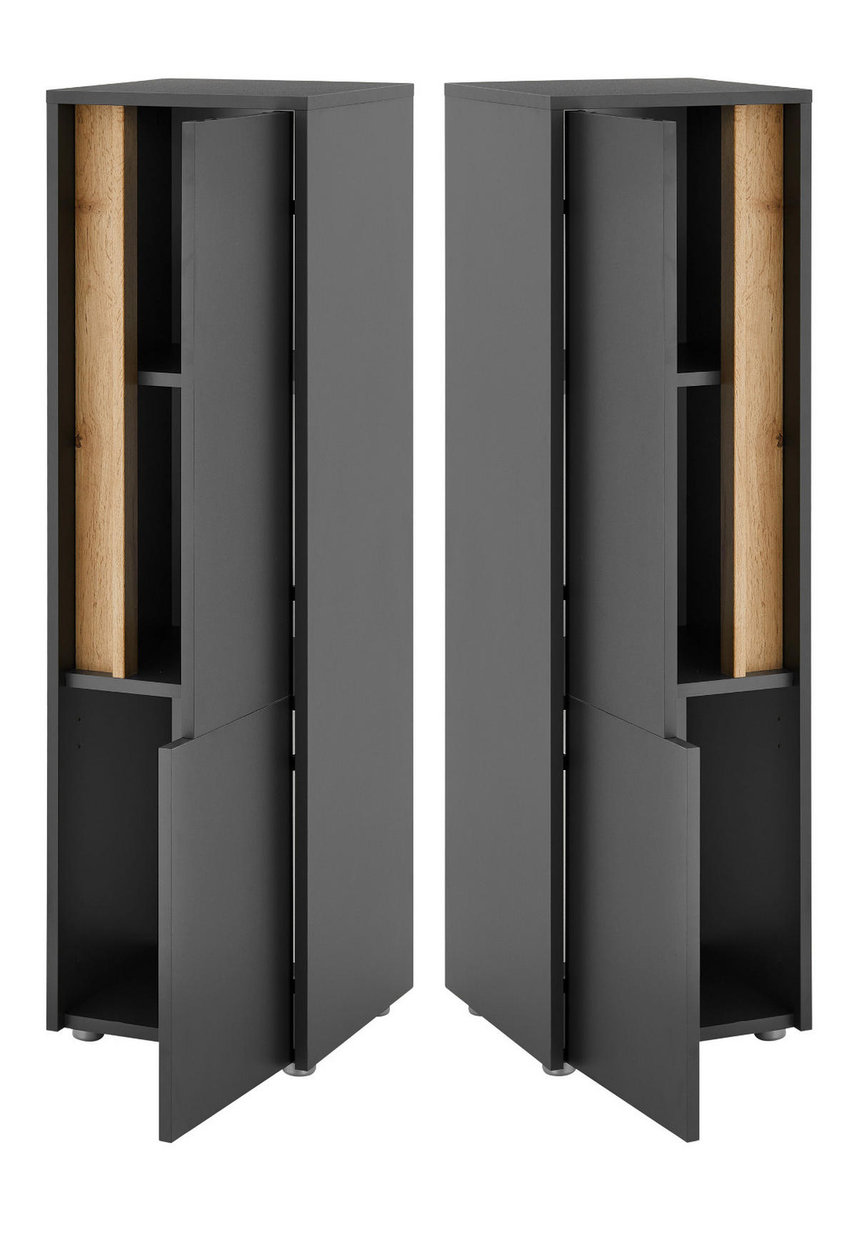 BAD-MIDISCHRANK grau matt, Wotan Eiche, Badmöbel Kommode 34 x 114 cm - Eiche Wotan/Schwarz, Holzwerkstoff/Kunststoff (34/114/34cm) - Furn.Design