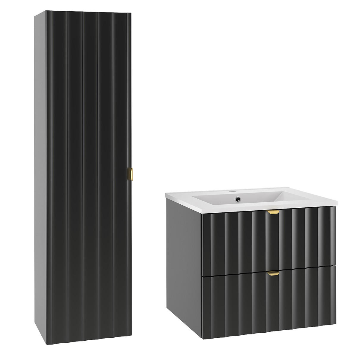 BADMÖBEL Lexa 2er-Set Schwarz - Schwarz, Holzwerkstoff (60/50/45.8cm) - Petits-meubles