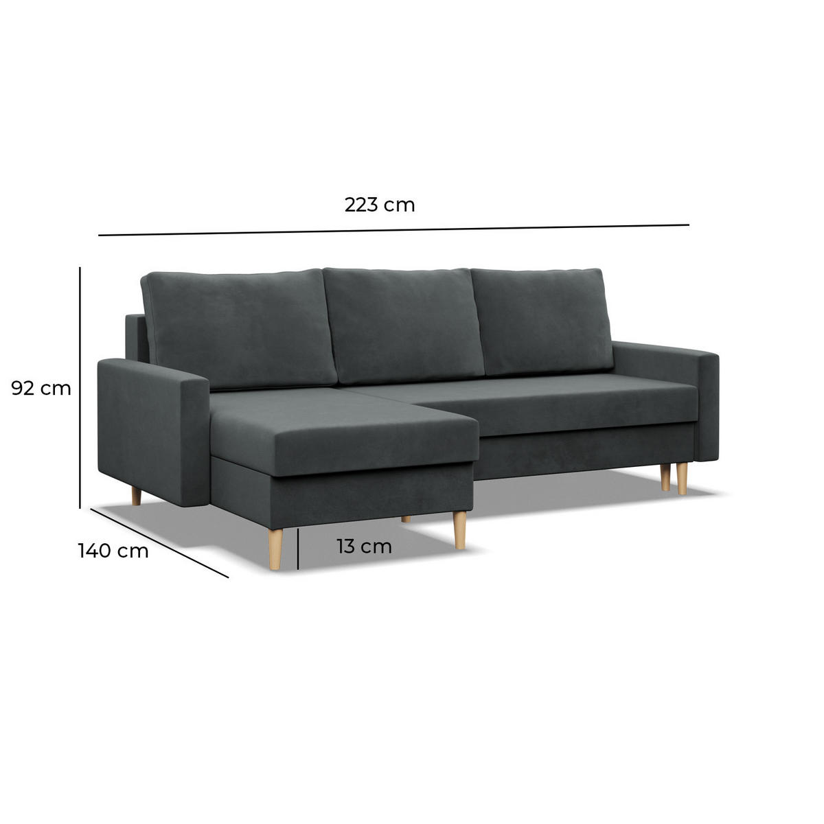 ECKSOFA Blank dunkelgrau - Dunkelgrau, Textil (223/140cm) - SIMKAM Furniture